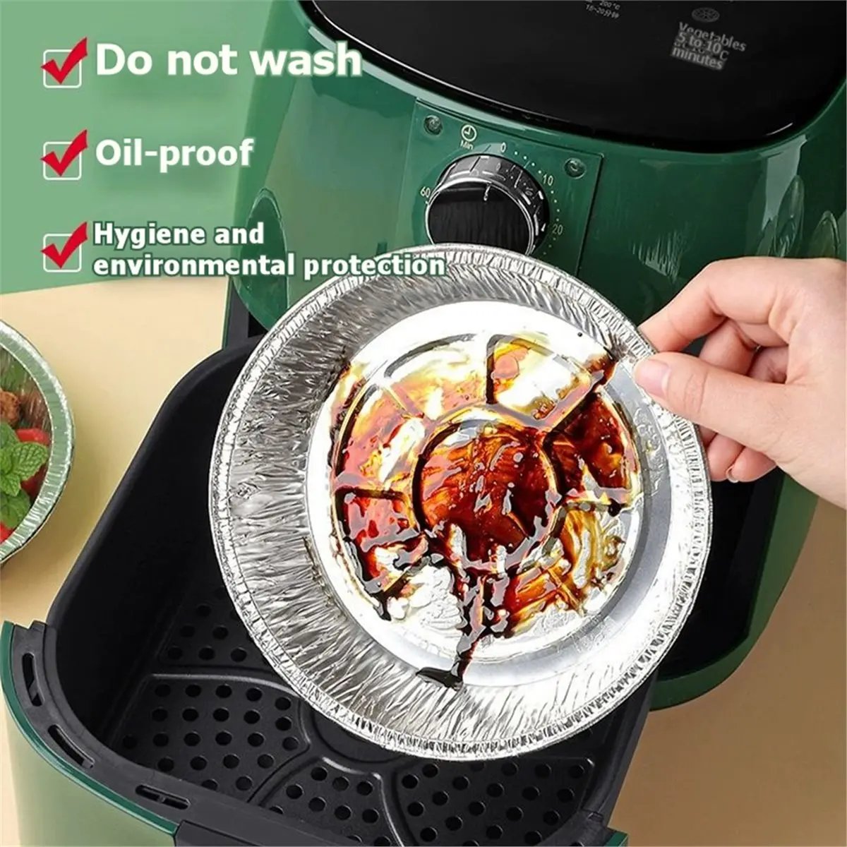 A10R 50 Unidades de Platos Desechables de Papel de Aluminio de 8 Pulgadas, Moldes Redondos de Papel de Aluminio para Freidoras de Aire, Horneado, Cocina y Asado