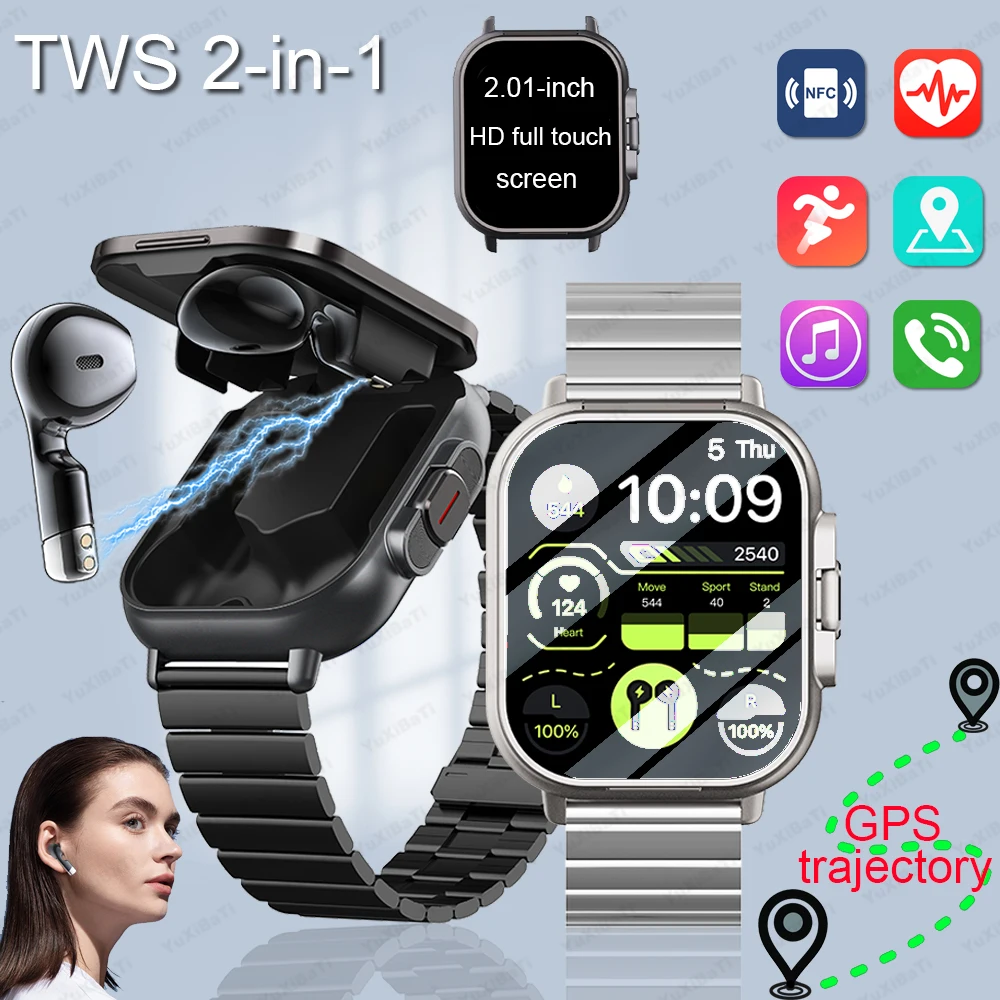 Smart Watch D8 TWS 2-in-1 Headset Bluetooth call Heart Rate Blood Pressure Health Monitoring Headphones Play Music Smartwatch