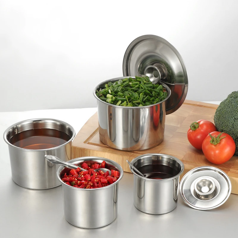 Stainless Steel Seasoning Lard Tank with Lid Stew Pot Egg Sugar Bowl Spice Organizer Grains Dry Goods Storage Box Can Container