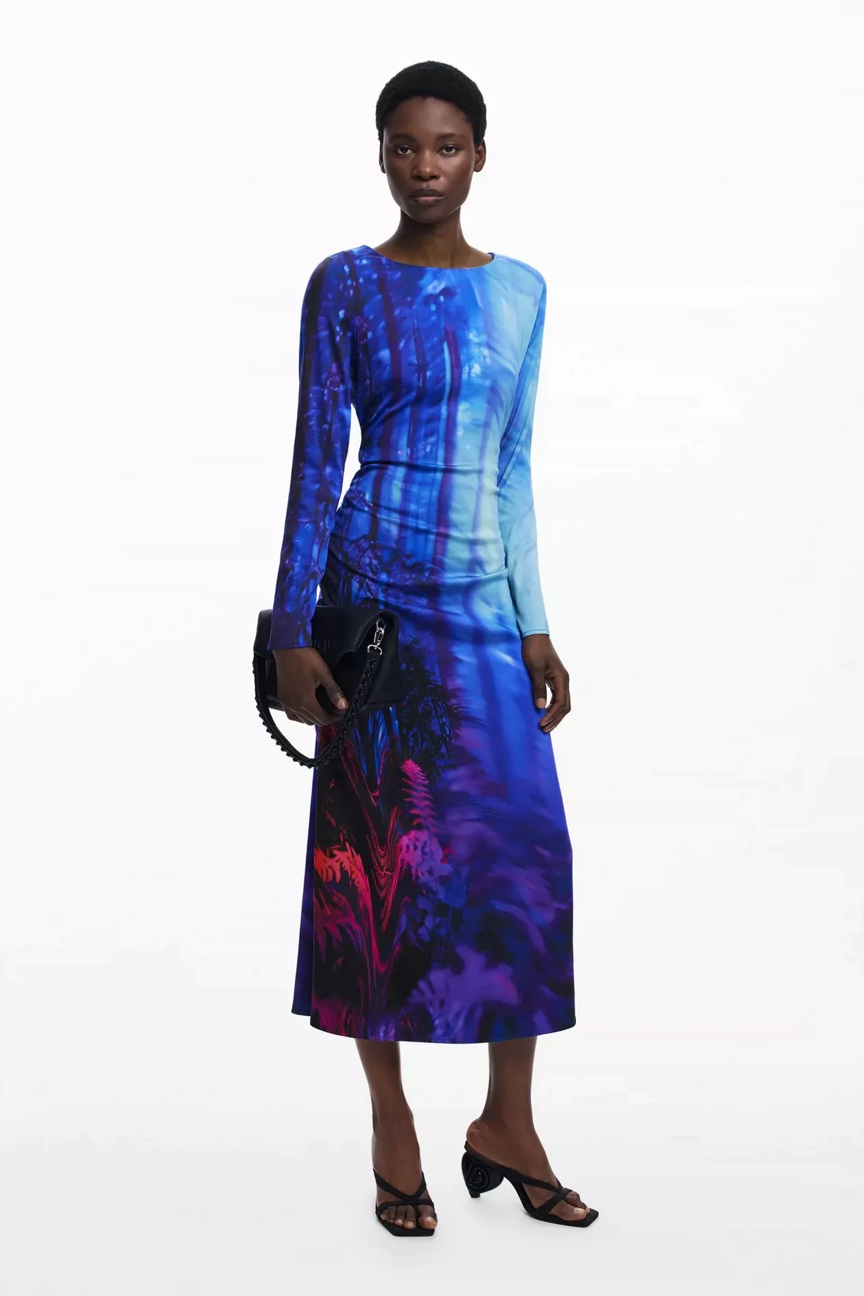 European, American, Spanish Bohemian style women's dress with printed shirt collar and long skirt, new style with waist cinching