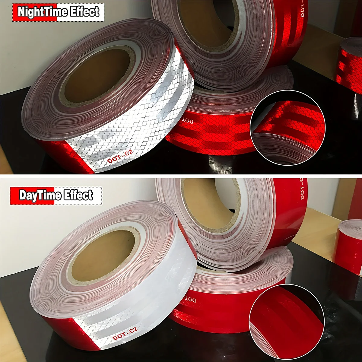 Reflective Safety Tape DOT-C2 Waterproof Adhesive Conspicuity Tape for Trailer, Outdoor, Cars, Trucks
