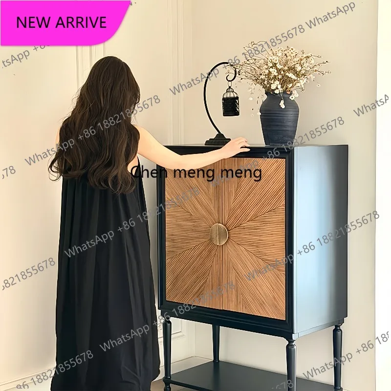 

CC French retro entrance storage high cabinet living room solid wood dining side cabinet light luxury decorative cabinet