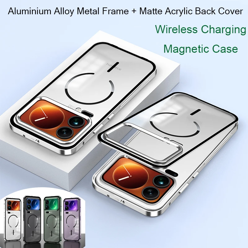 

For Magsafe Magnetic Metal Case For Xiaomi Mi 17 Pro Max 5G Aluminium Alloy Metal Frame Case Matte Clear Acrylic Cover