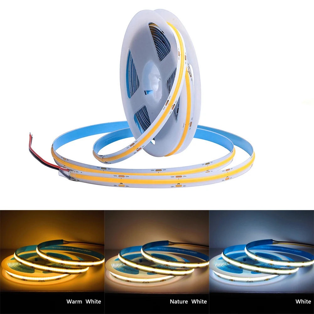 

FCOB LED Strip Light DC12V 24V Waterproof 320 384 528 LEDs/M RA90 Warm Nature Density Flexible Soft COB Led Strip Lights 12V 24V