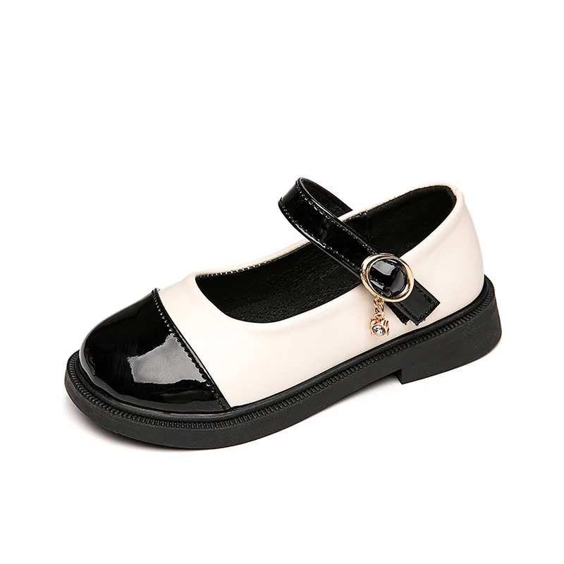 Mary Janes-zapatos de cuero suave para niñas, calzado elegante para las cuatro estaciones, color blanco y negro, clásico, poco profundo, 23-37