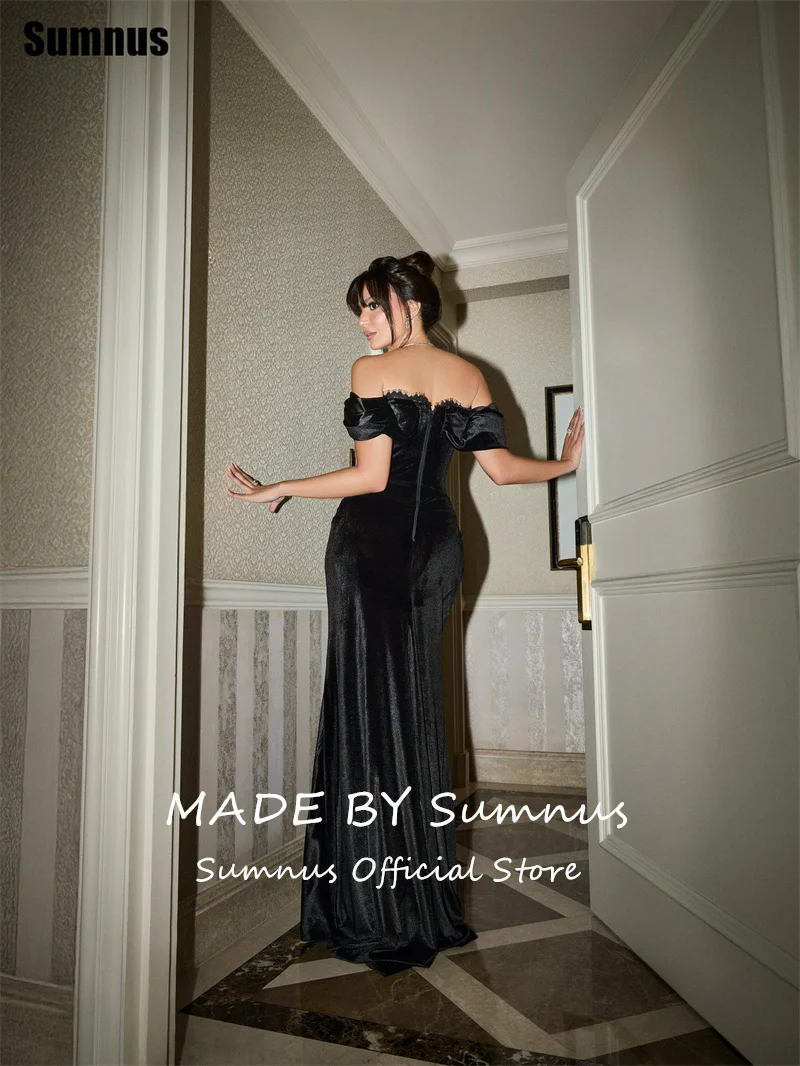 Sumnus فساتين حفلة موسيقية ساحرة بحورية البحر مخملية بدون أكتاف بفتحة جانبية فستان سهرة جديد في فساتين مخصصة