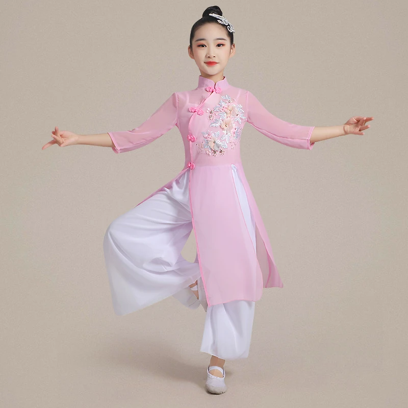 Vêtements de performance de danse du Nouvel An classique pour enfants, Vêtements de danse de style chinois, Vêtements de performance Guzheng pour filles, 2021