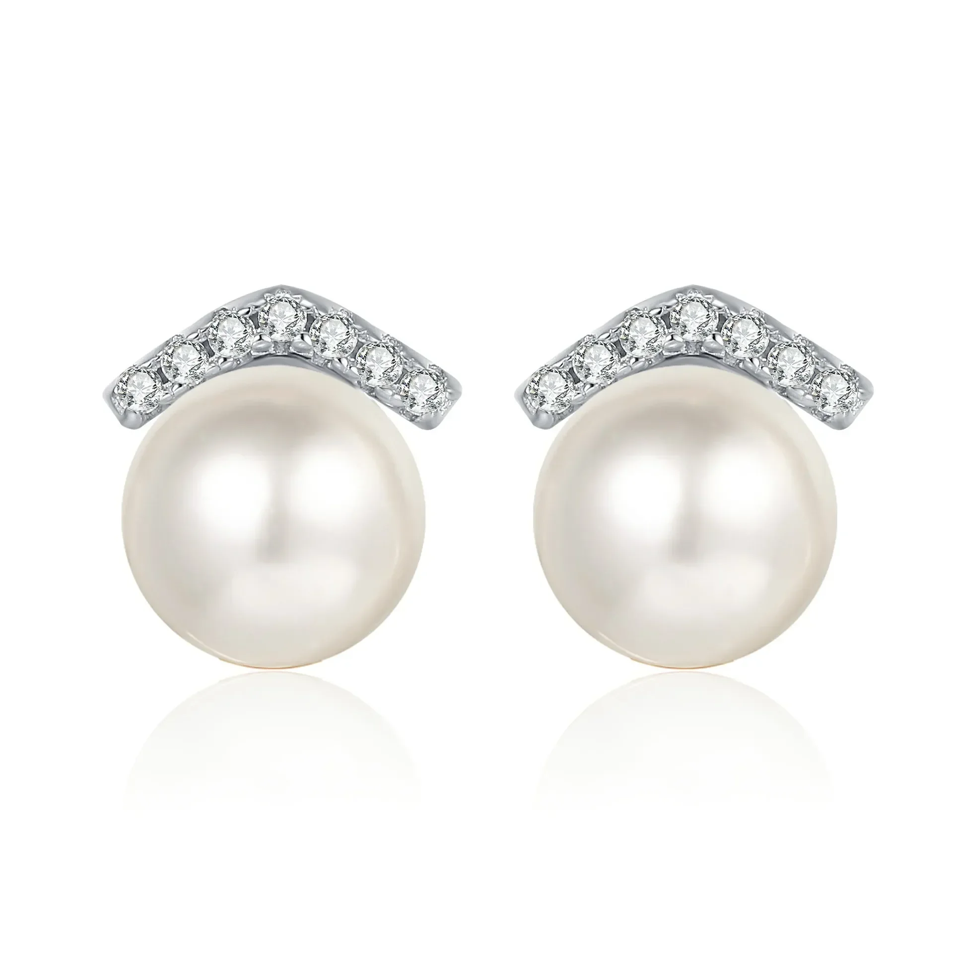 

Light Luxury 8mm Freshwater Pearl PT950 Platinum Earrings, 11 Points Moissanite Stud Earrings Jewelry for Wedding Party Gift