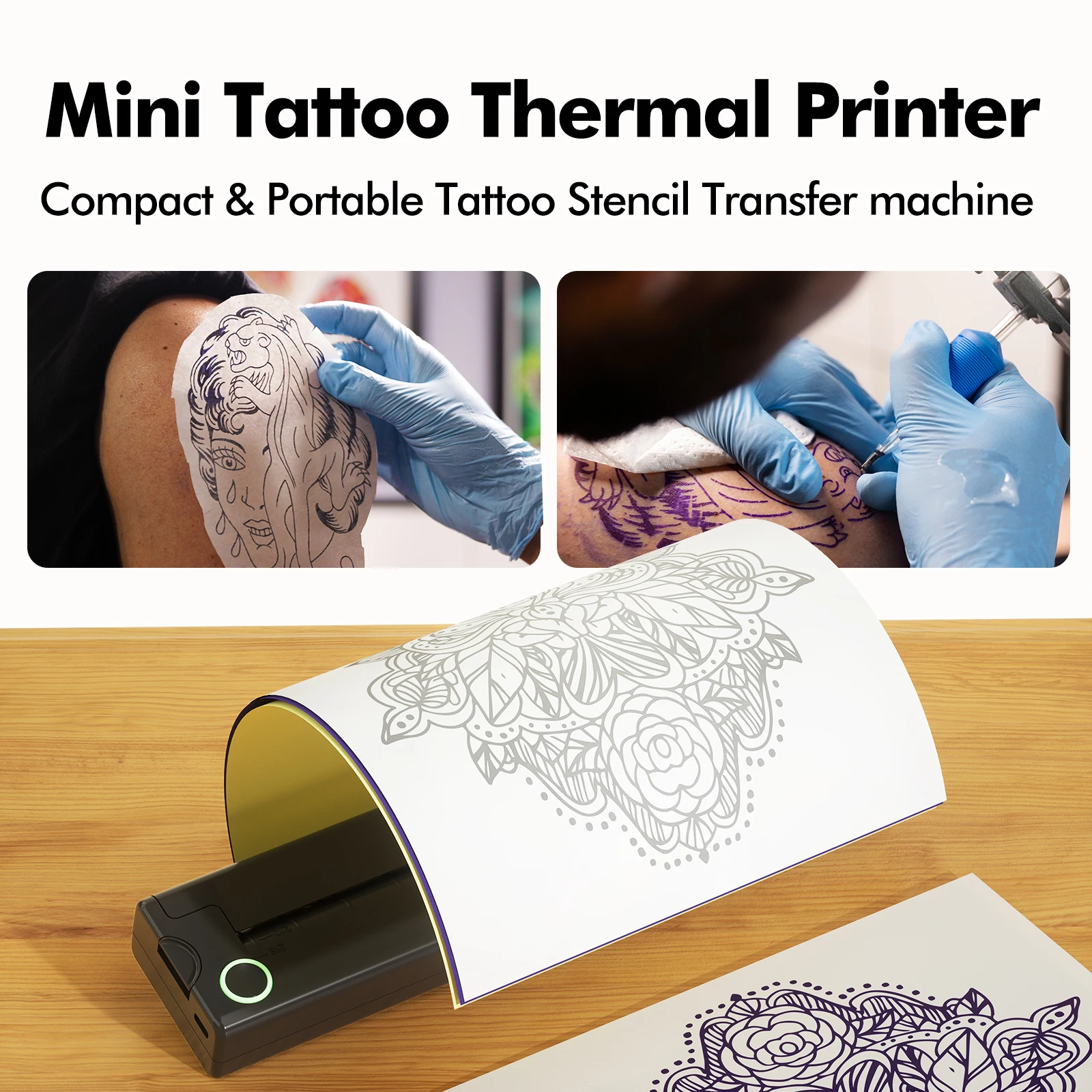 Portable Tattoo Printer Thermal Template Machine Wireless Bluetooth Professional A4 Paper Printer Compatible With Android iOS