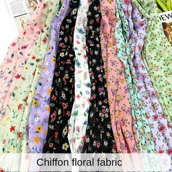 Summer Floral Chiffon Fabric Per Meter for Needlework Shirts Dresse Skirts Diy Sewing Printed Cloth Soft Breathable Thin White