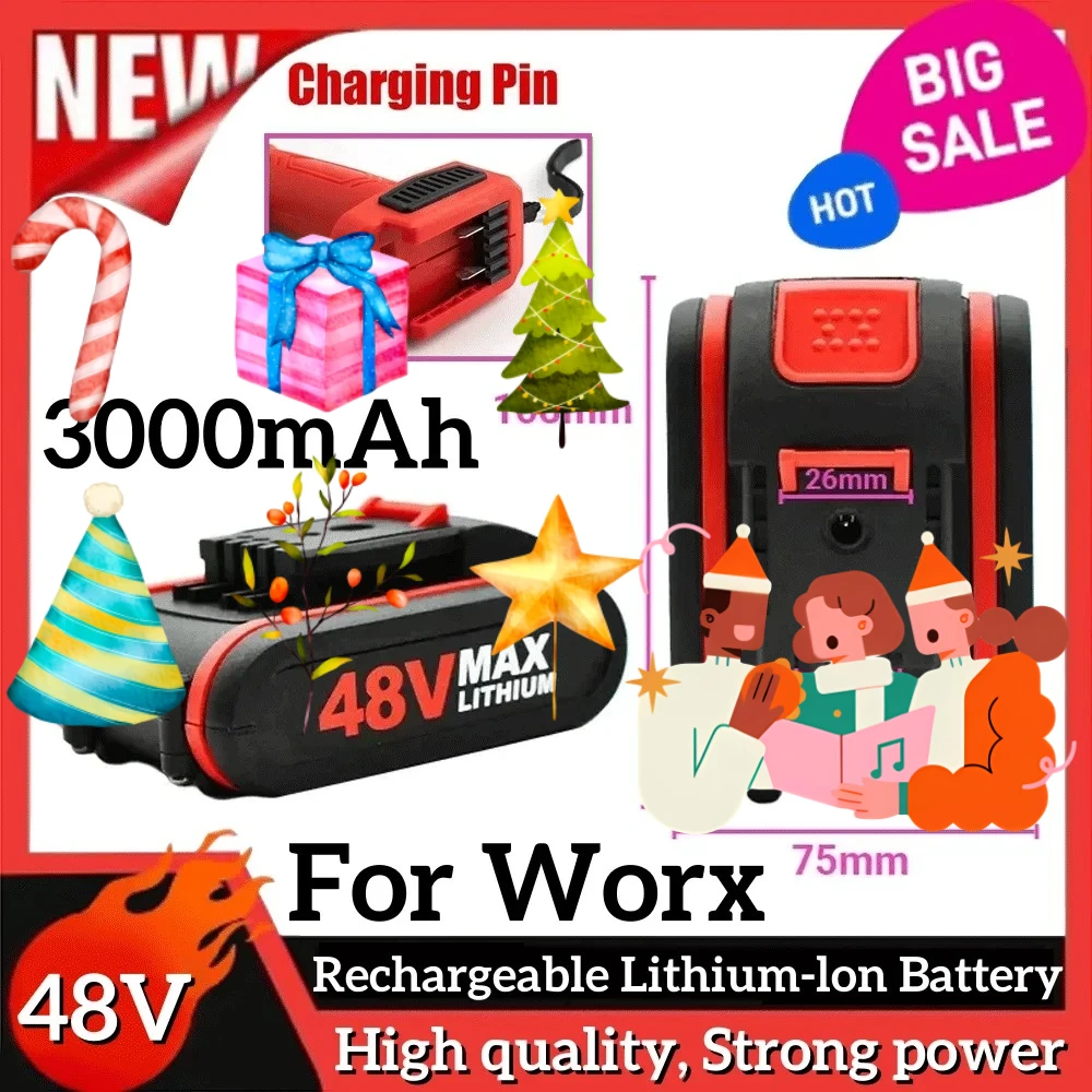 

48V 21VF 48VF 88VF Rechargeable Lithium Ion Battery Worx Battery,Replace Impact Drill Electric Drill Scissor Chainsaw Power Tool