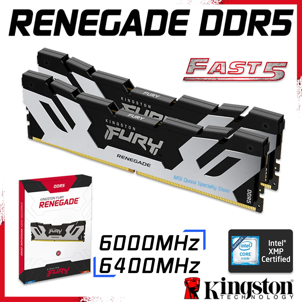 Оперативная память Kingston DDR5, ОЗУ FURY, DDR5 до 6400MT/s, память XMP 3,0 Для материнской платы Z690 B660, материнская плата DDR5 LGA1700 Для материнской платы DDR5 ASUS Gigabyte ASRock MSI Z690 игровая материнская