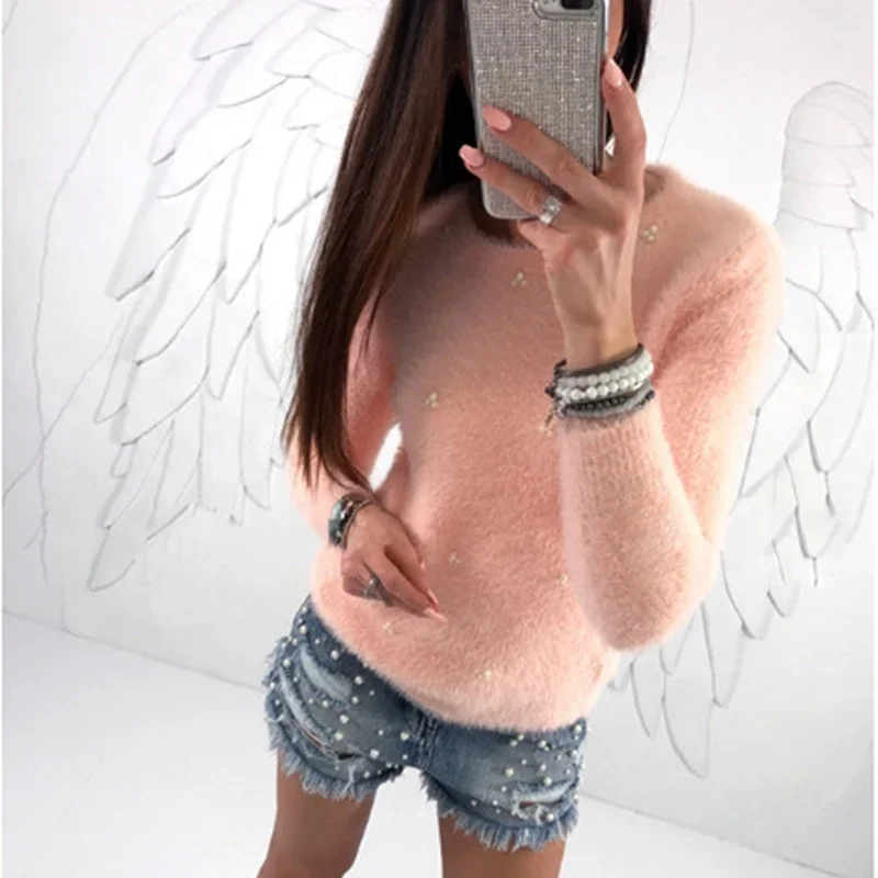 Female Pull Femme Hiver Jersey Mujer  S-5Xl Winter Sweater Women Pullovers Bead Plush Knitted Sweater