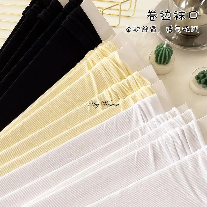 1 Pair Summer Thin Socks Ice Velvet Soft Breathable Pile of Sock Women Girls Long Tube Black White Beige Loose Harajuku Hosiery