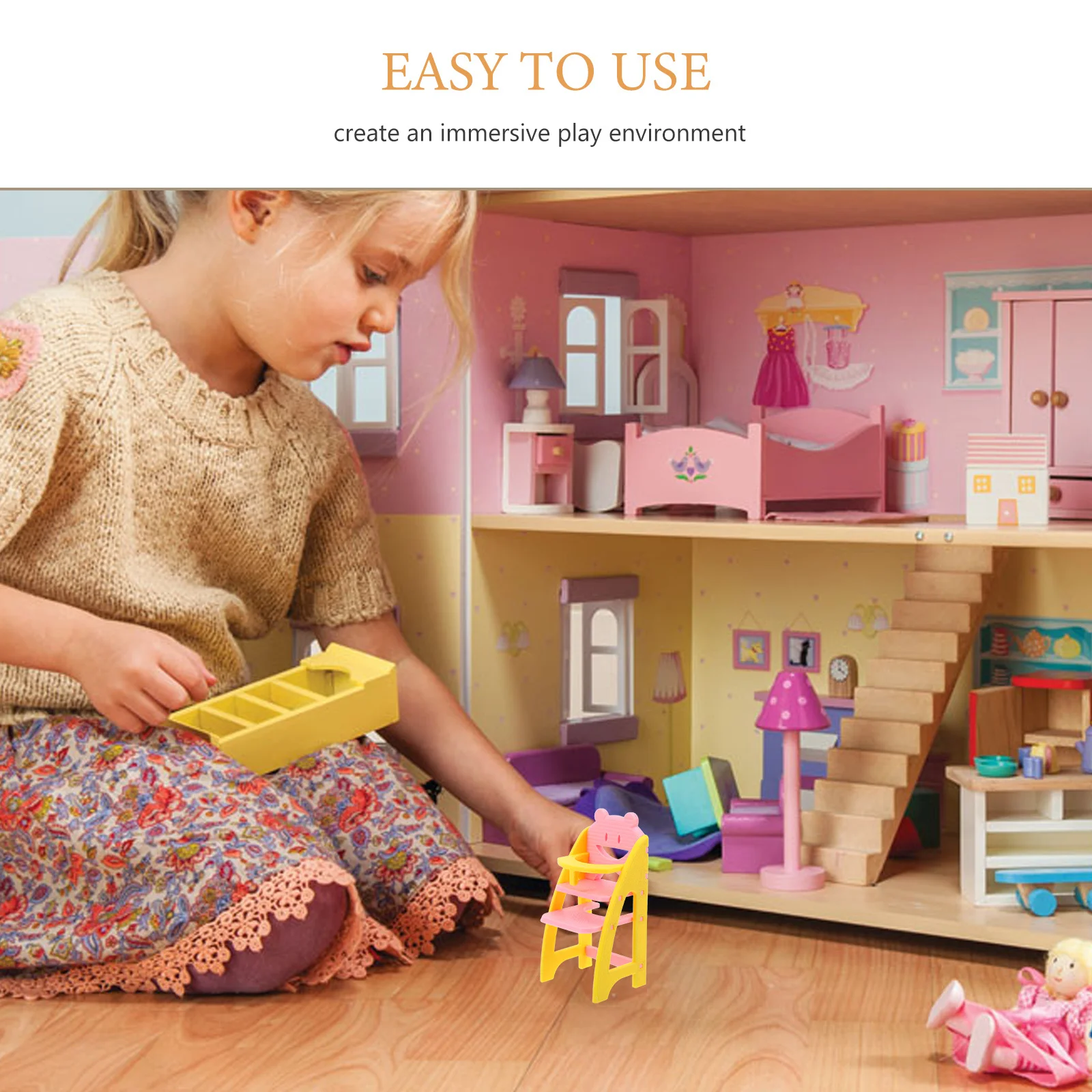 Baby High Chair Blue 1:12 Scale Miniature Dollhouse Furniture Pretend Play Infant Dining Chair For Role Play Activities