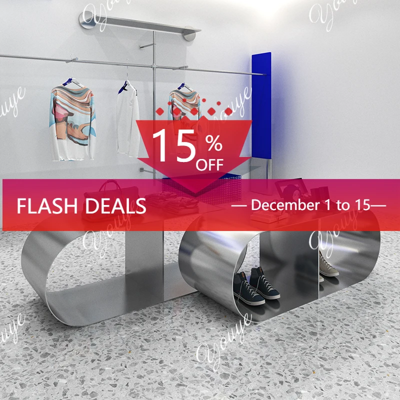 J Clothing Store, Shoe And Bag Store Display Stand, Stainless Steel Brushed Display Stand, Men's Clothing Store Display Table