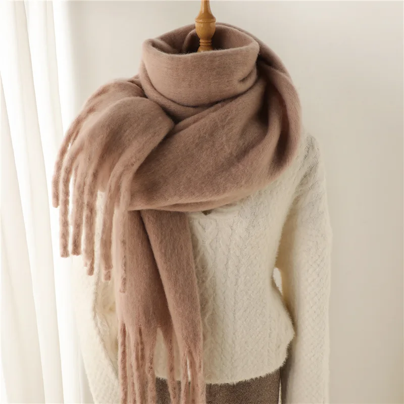 Winter Scarf For Women Solid Colour Cashmere Warm Shawl Winter Thick Soft Pashmina Blanket Wrap Tassel Long Poncho Scarf