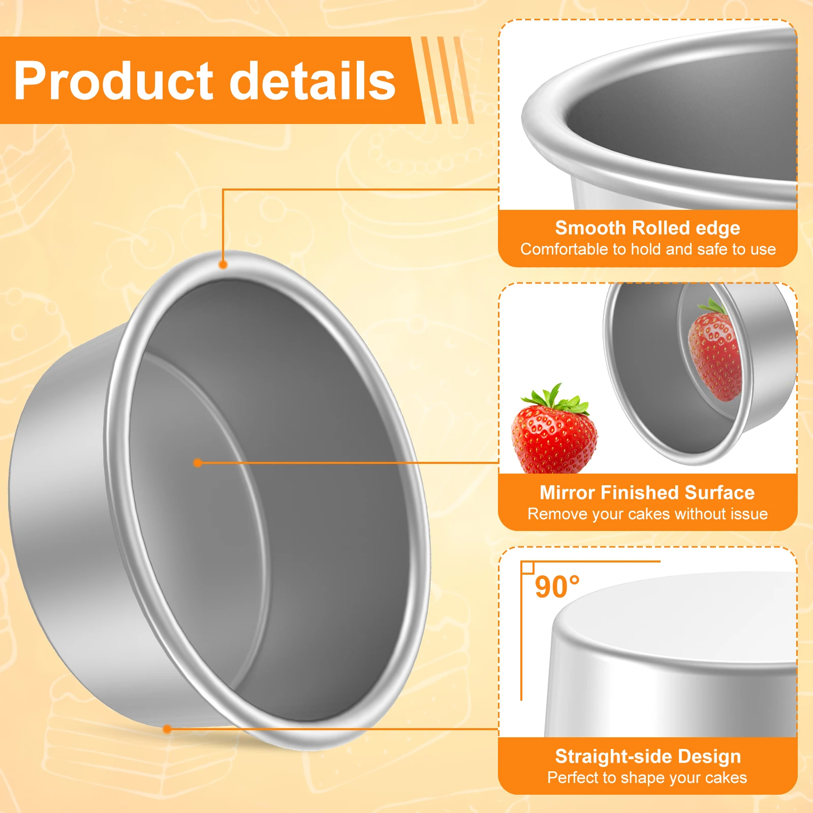 Cake Baking Pan 4-Pack Household Stainless Steel Cake Baking Pan Cake Baking Mold Round Cake Baking Pan Non-Stick Cake Mold