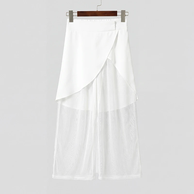 INCERUN Men Pants Mesh Patchwork Wide Leg Trousers For Man Streetwear Loose See Through 2026 Fashion Irregular Pants Pantalones