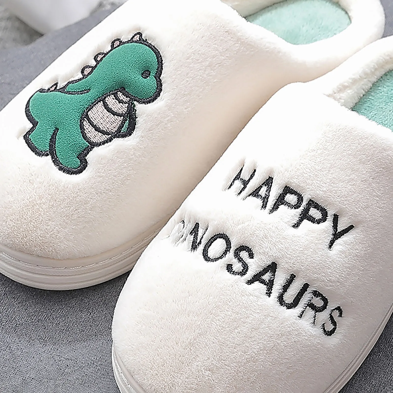 Winter Schattige Dinosaurus Paar Indoor Huis Familie Jongens En Meisjes Full Size Assortiment Effen Zwart Warm En Niet Maat 14 Slippers Voor Mannen