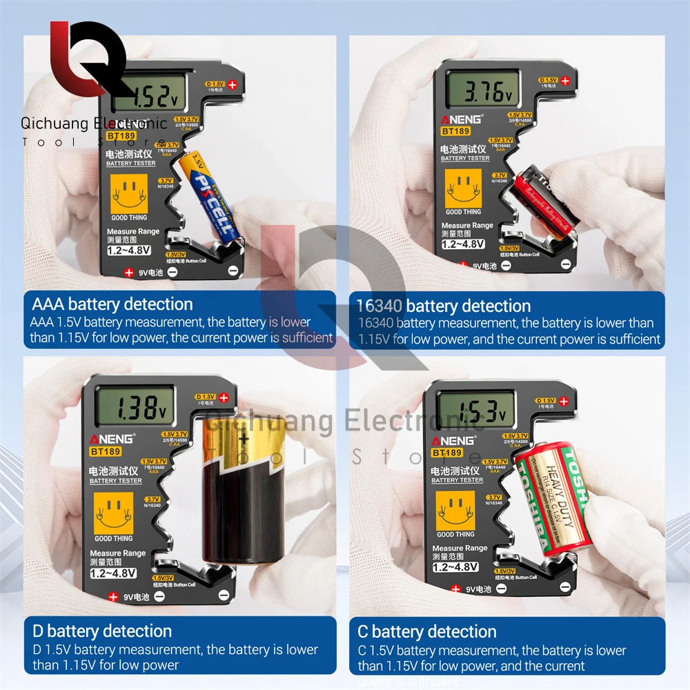 BT189 Battery Tester Wyświetlacz LCD Uniwersalny Woltomierz Elektryczność Wyświetlacz AA AAA Button Cell Baterie Tester 1.2-4.8V/9V