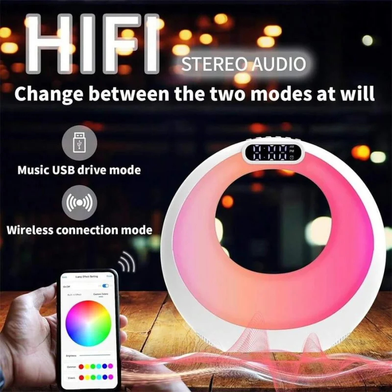 مصباح LED ليلي مكبر صوت بلوتوث مع منبه، تحكم في التطبيق، عرض الوقت، ديكور المنزل، هدية مثالية للفتيات المراهقات، وردي. #3