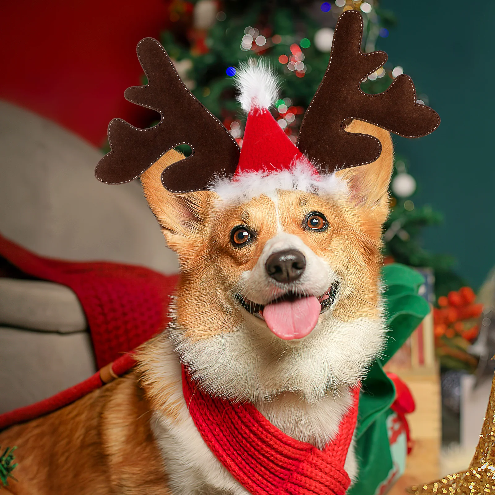 

1Pcs Christmas Antlers Headband Pet Dog Cat Decorative Headwear Red Coffee Premium Material No Fading Non Deformable Comfortable