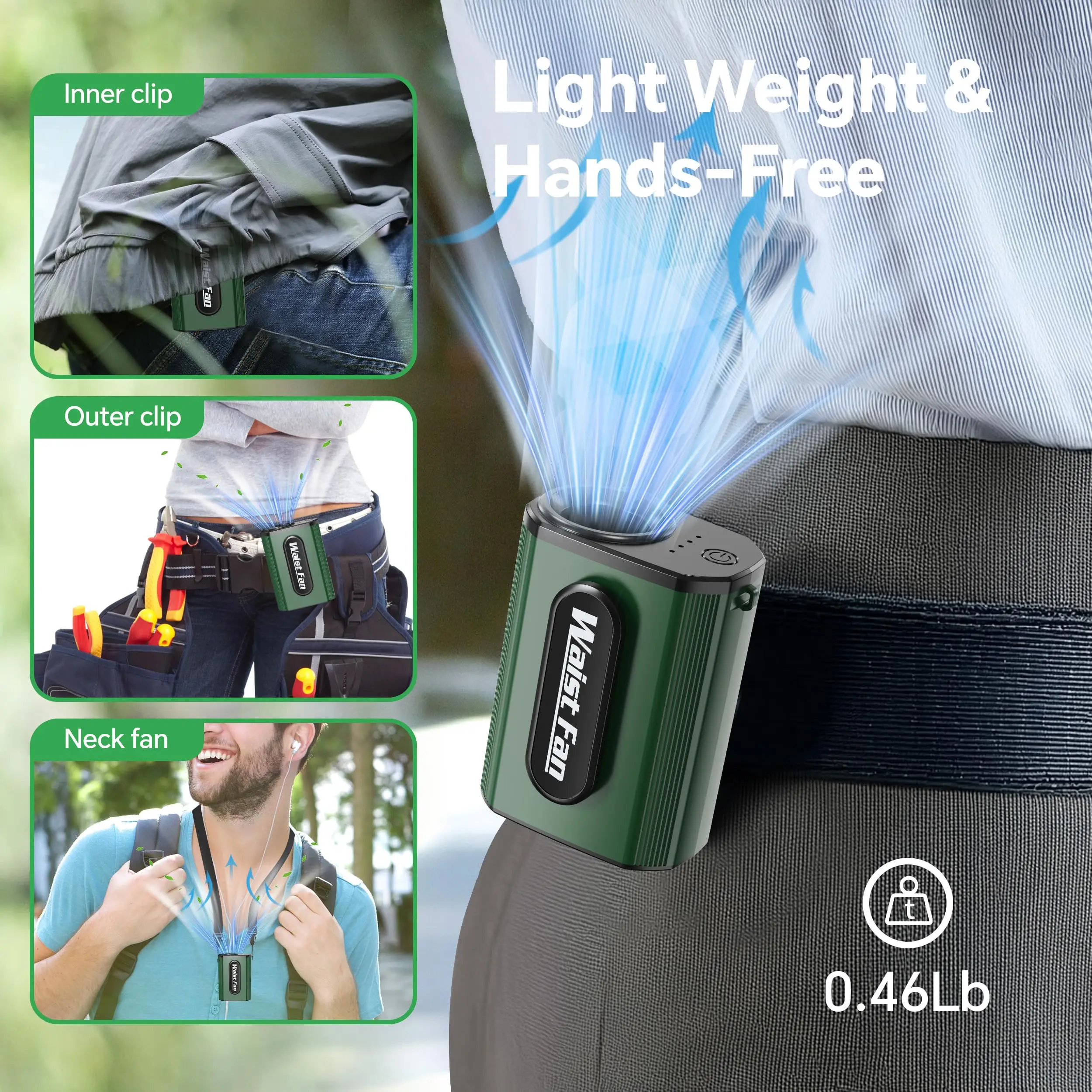 5000mAh الخصر كليب مروحة محمولة صغيرة معلقة الرقبة مروحة USB قابلة للشحن مروحة صغيرة في الهواء الطلق التخييم الخصر مروحة مع بنك الطاقة