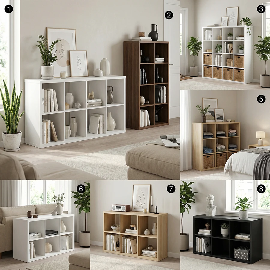 2/3/4/6/8/9 Grid Sturdy Wooden Frame Bookcase, Open Back Cube Storage Cabinet Freestanding Bookshelf Equipped with Anti-Tip Kit Wooden Open Display Shelf for Living Room, Bedroom and Study Open-Style Bookshelf Available in White and Chocolate Brown with O