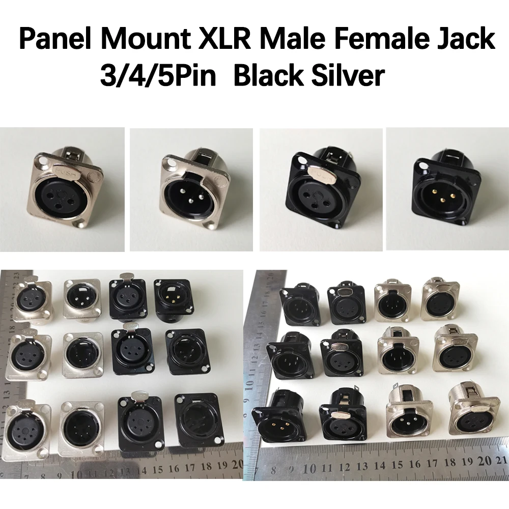 XLR 3Pin 4Pin 5Pin Male Female Panel Jack Plug Audio Microphone Connector Black Silver Gold Plated Copper Contact XLR Metal Sock