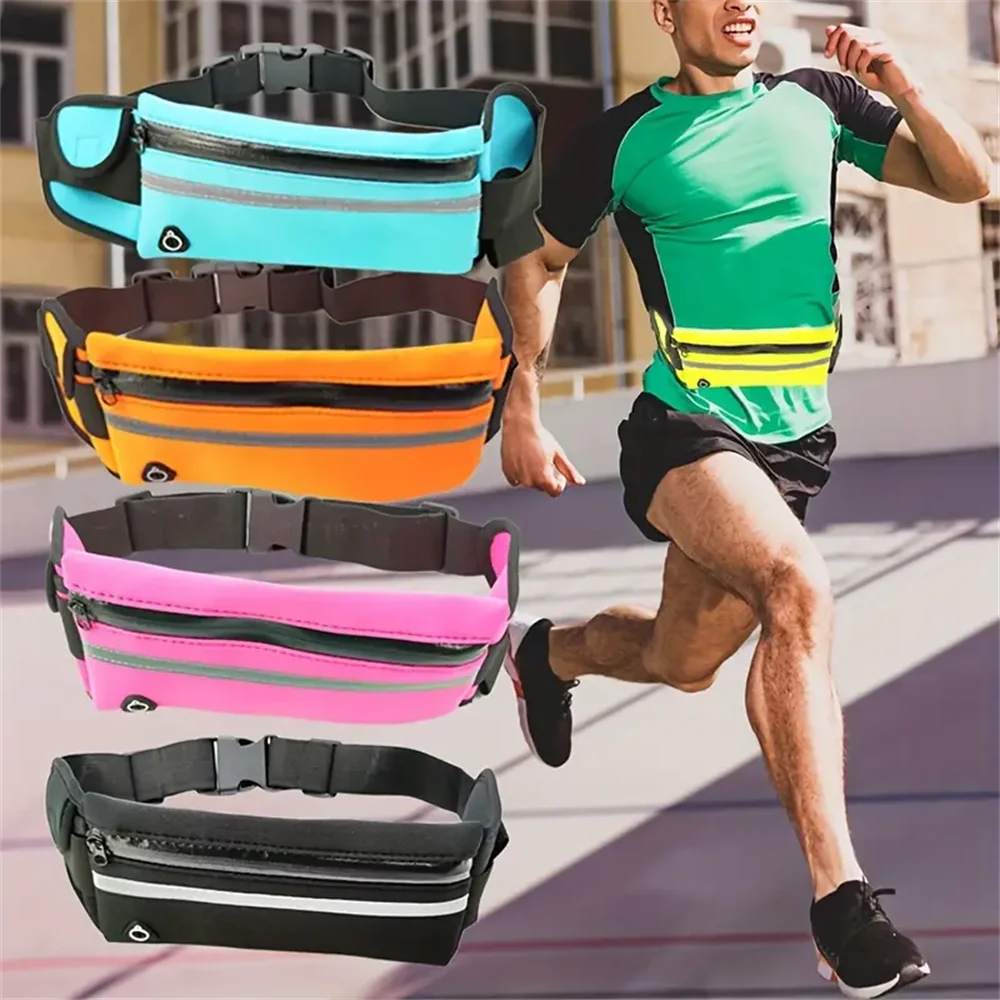 Multifunctional Running Waist Bag with Reflective Strips Waterproof Phone Pouch and Bottle Holder for Outdoor Activities and Spo