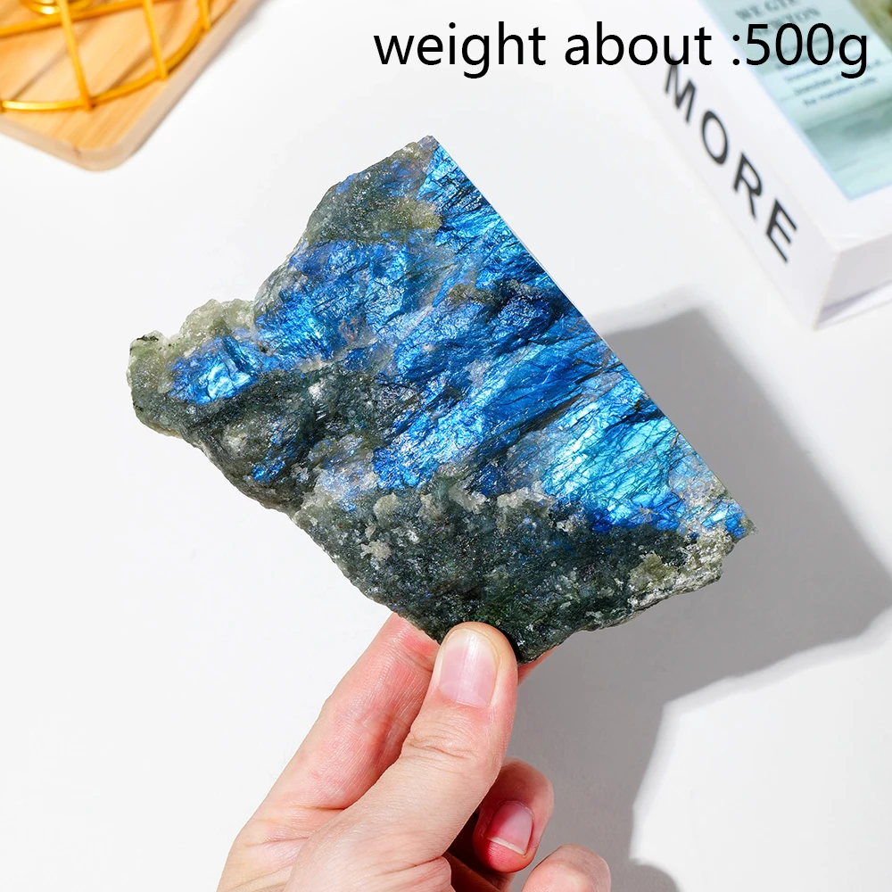 500g/Bag Natural Raw Stone Blue Light Labradorite Crystal Slice Healing Moonstone Mineral Specimens Crafts Rock Aquarium Decor