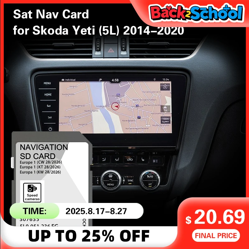 

32GB MIB2 2026 for Skoda Yeti 2014 to 2020 Navigation SD Card Cover Italy Kosovo Kazakhstan Latvia Metal Europe Map