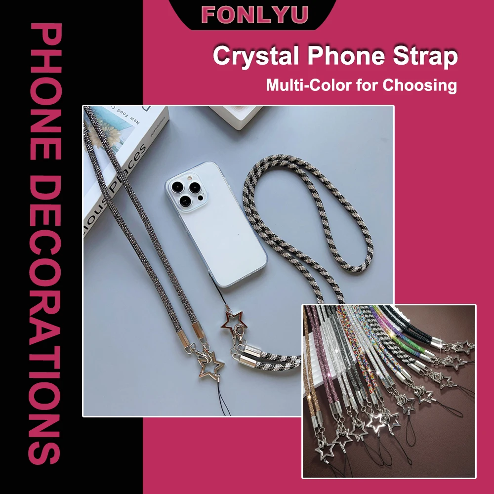 

Fonlyu 5 шт. блестящий ремешок для телефона со стразами яркий блестящий телефон анти-потерянная веревка плечевой ремень аксессуары для телефонов