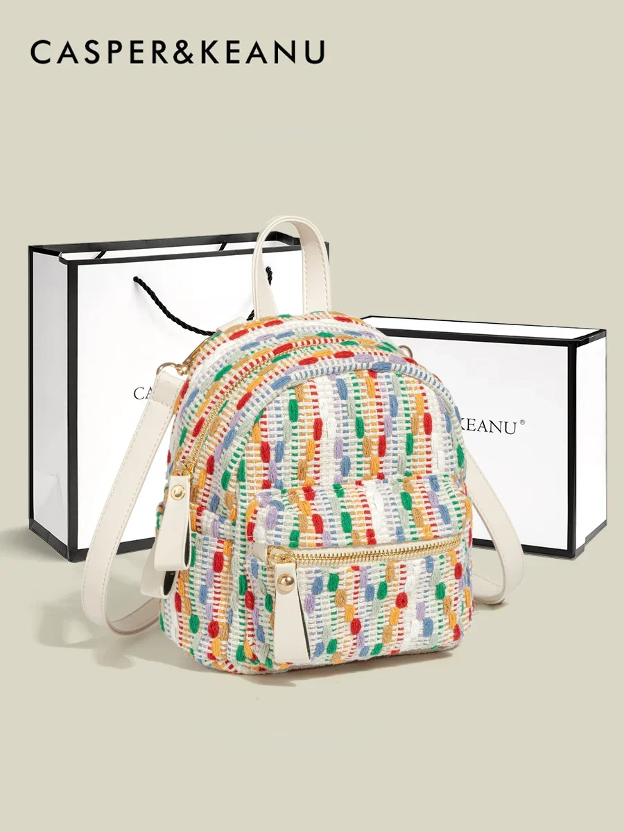 Dophee Original Rainbow Knitted Backpacks Women 2024 New Fashion Small Schoolbag All-match Convenient Travel Rucksack Business