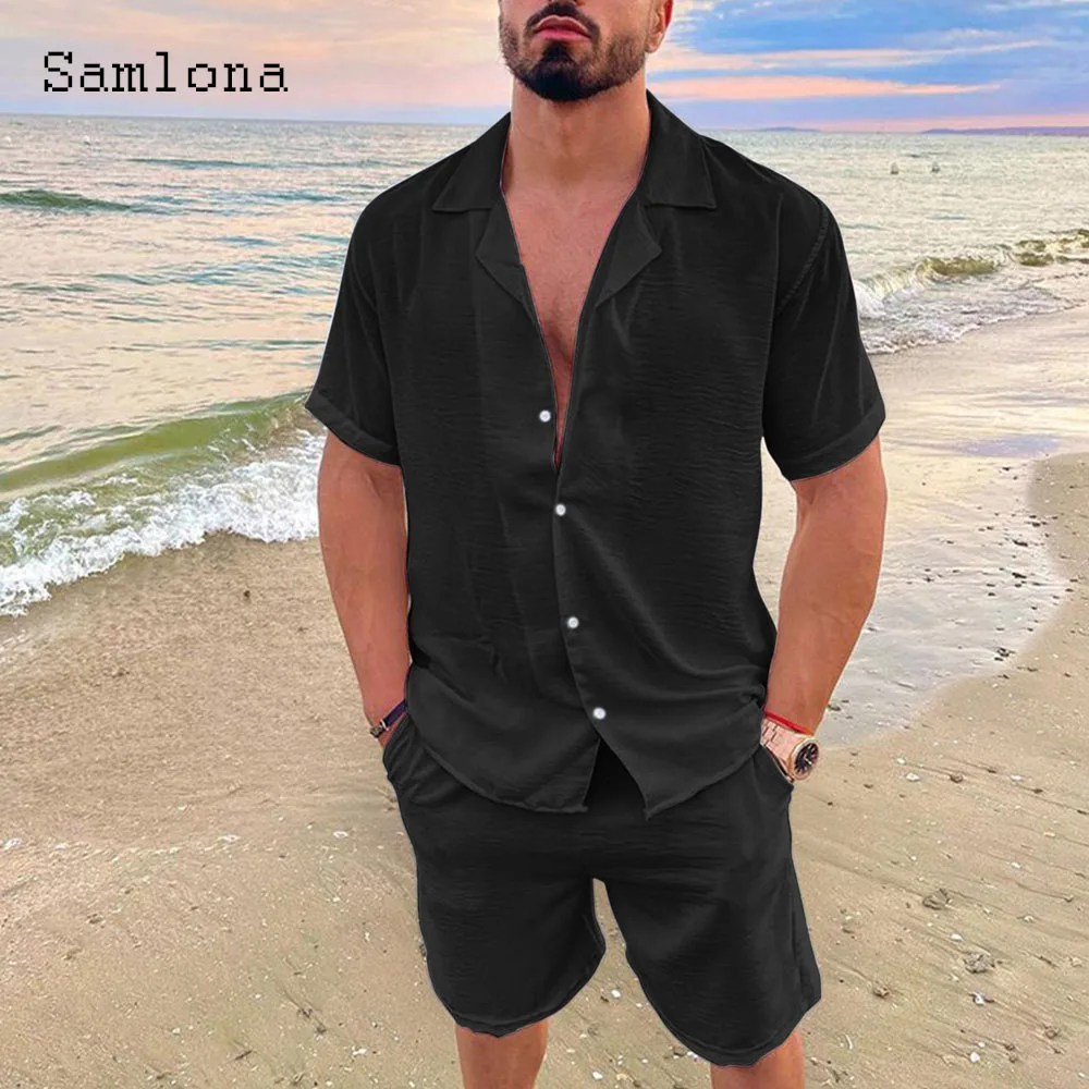 Plus Size Mens Casual Linen Two Piece Sets 2024 Europe Style Vintage Tops Blouse and White Shorts Suit Male Beach Tracksuits Set