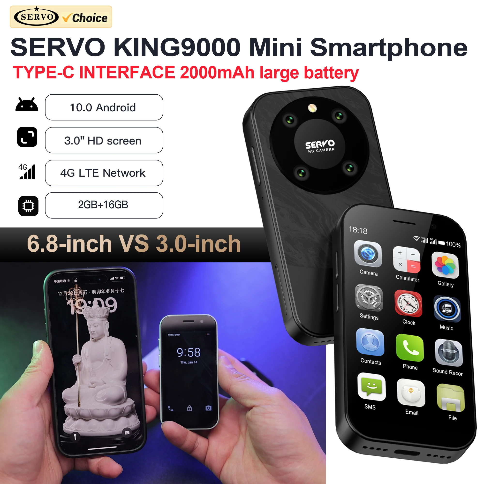 SERVO KING9000 4G Mini Smartphone 2GB+16GB Android10.0 System Dual SIM Standby Wifi GPS 3.0Inch Small Smart Phone Global Version