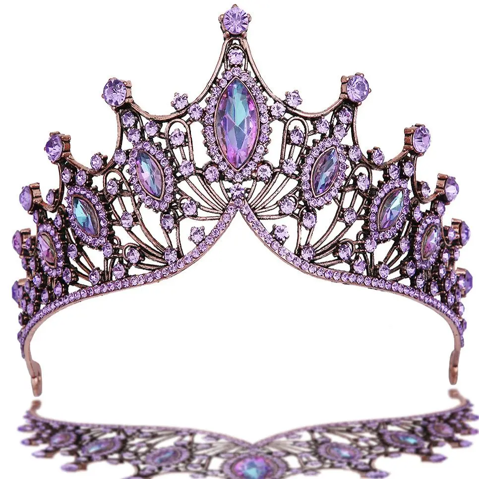 DIEZI Baroque Bling Purple Crystal Tiara For Women Girls Party Birthday Queen Bridal Bride Crown Hair Dress Jewelry Accessories