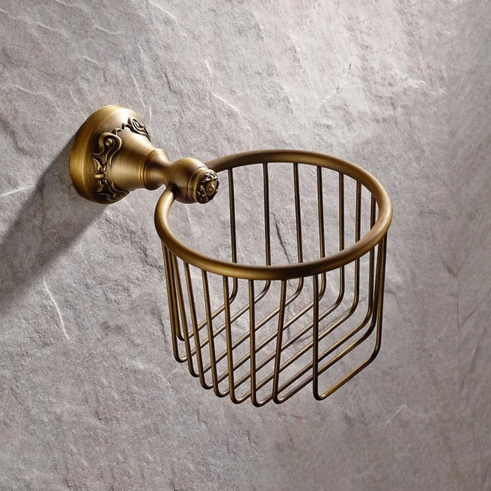 Paper Holders Antique Brass Wall Mounted Toilet Paper Roll Tissue Basket Bathroom Accessories Bba426