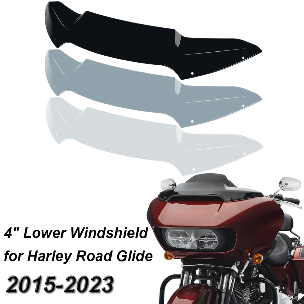 4'' Motorcycle Windshield Upper Fairing Windscreens Wind Deflectors For Harley Touring Road Glide FLTRUSE FLTRT FLTRXS 2015-2023