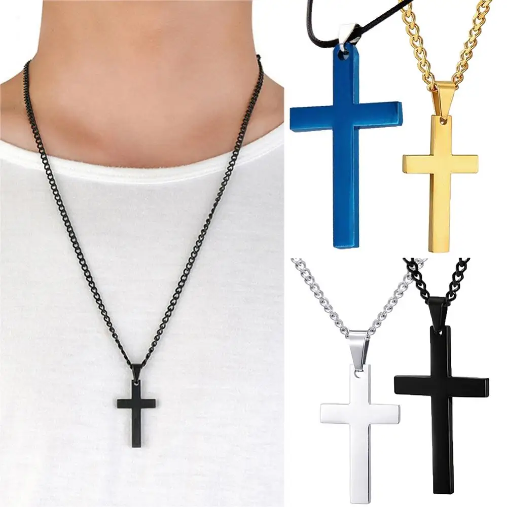 Fashion Necklace for Men Simple Cross Pendant Alloy Necklace Chain Jewelry Christmas Day Gift