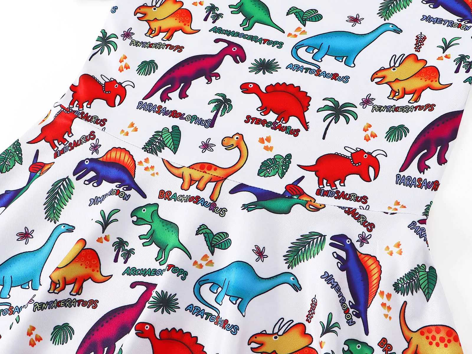 Girls Summer Printed Casual  Dress Short Sleeved Aline Dress Dinosaur Printed Tropical Clothing