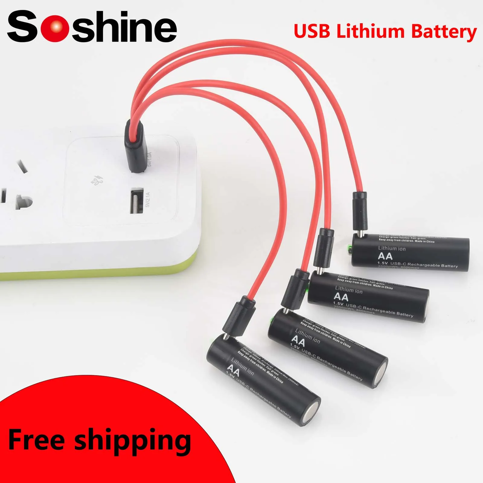 Soshine AA and AAA Li-ion Rechargeable Batteries USB Lithium 1.5V AA 2600mWh 3500mwh 4200mwh +1.5V AAA 600mwh 1100mWh Battery
