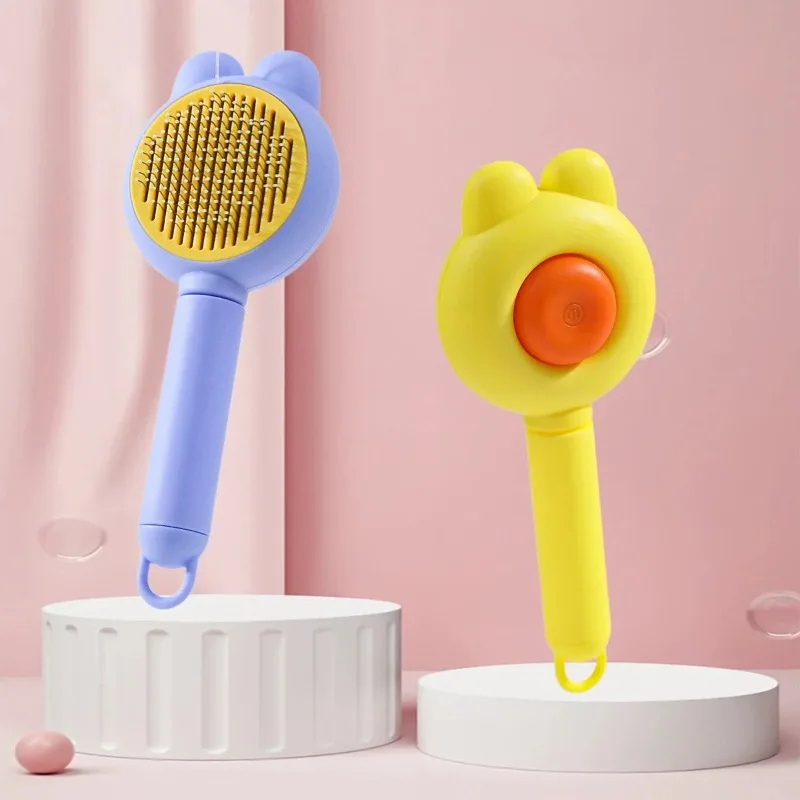 Cat Comb One-Click Deep Cleaning Stainless Steel Pet Grooming Tool for Hair Massage