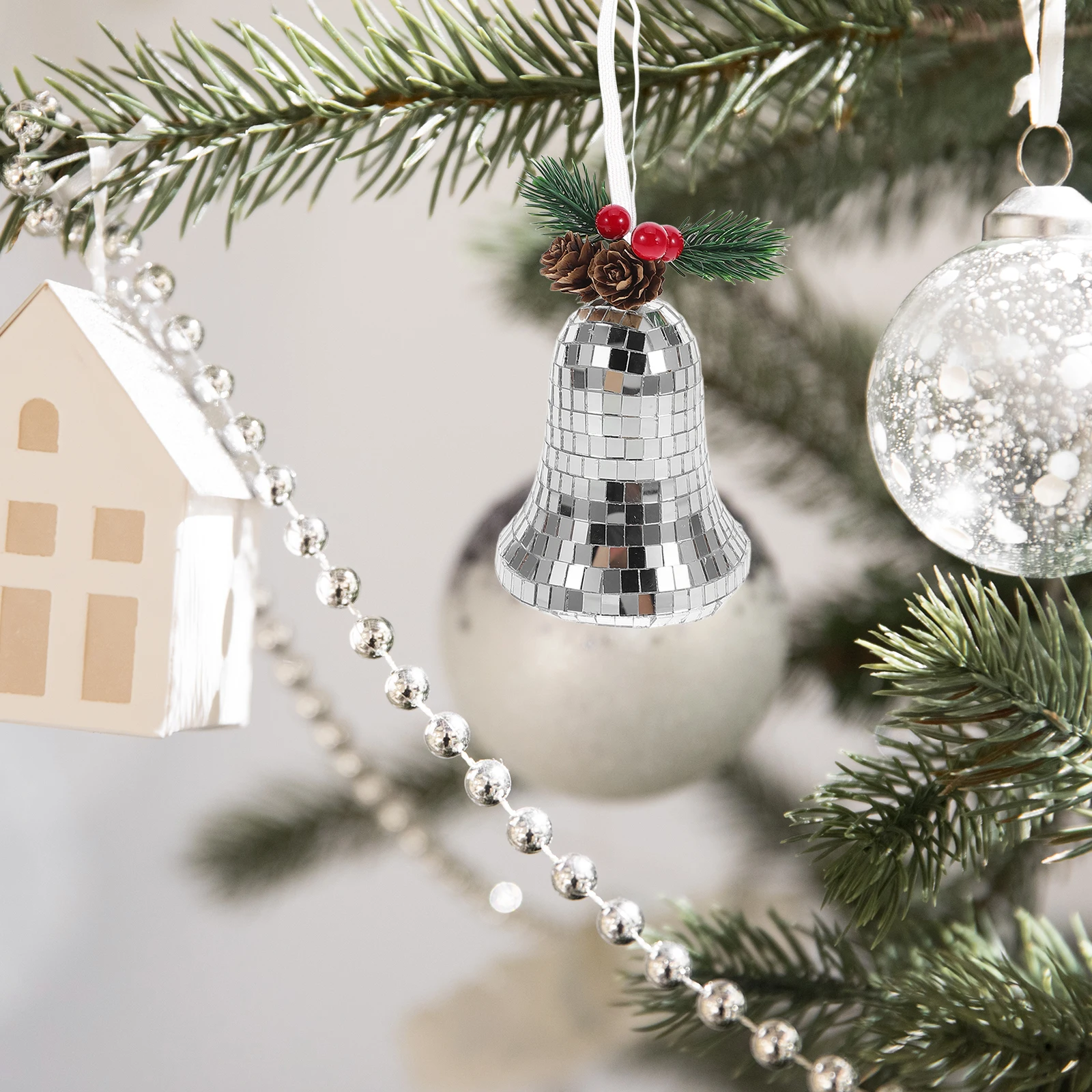 

Reflective Mirror Disco Bell Hanging Ornament Trendy Party Decoration Christmas Tree Xmas Anniversary Small Disco Ball