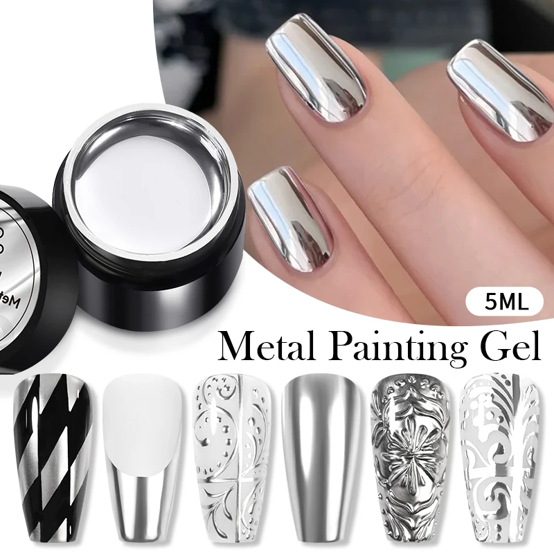 BORN PRETTY 5ML Super Silver Metallic Gel Nail Polish Metal Effect Painting Gel Chromes Varnis Semi Permanent for Nail DIY