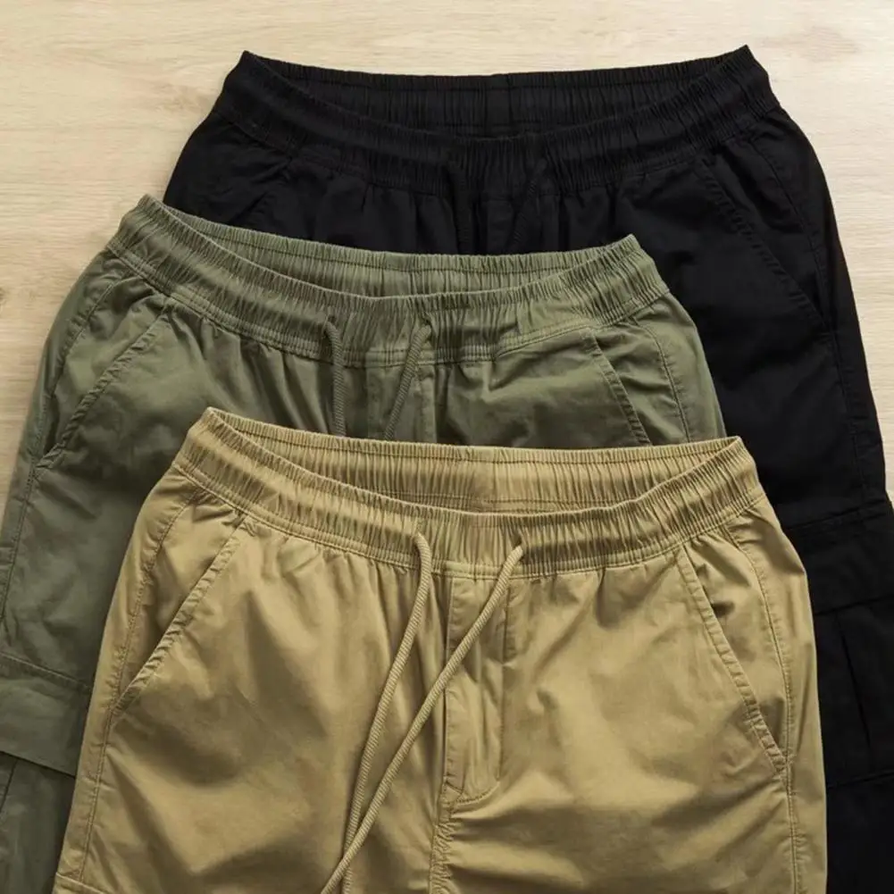 Joggers Men Cargo Pants Solid Color Breathable Drawstring Elastic Waist Ankle-banded Men Trousers M-3XL