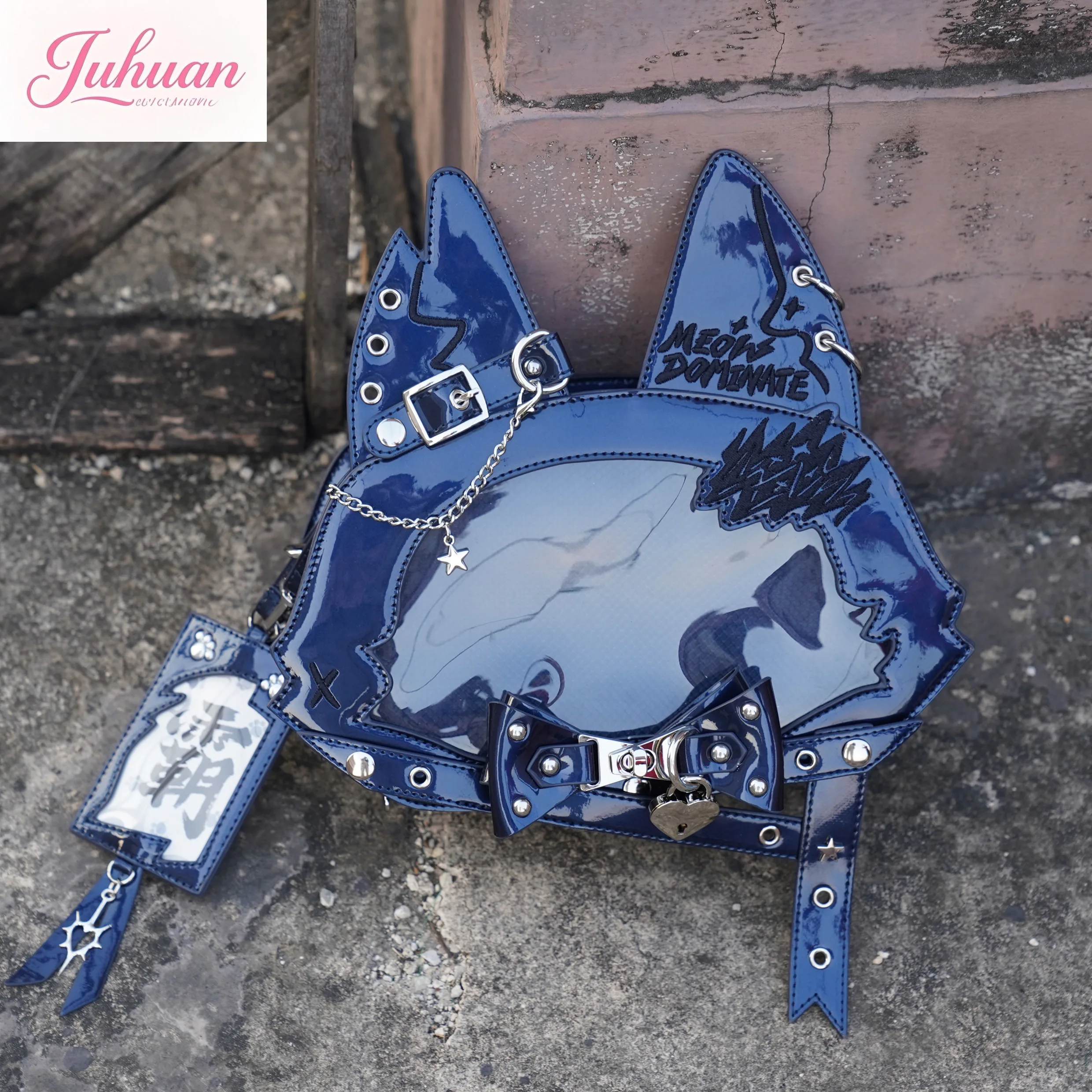 Japan Second Dimension Comic-Cute Cat LtaBag Women's Shoulder Backpack Spicy Cool Girl Y2K Laser Patent Leather Oblique Span Bag