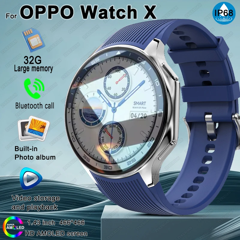 

New For OPPO Watch X Men 32Gb Memory Video Playback Smart Watch Bluetooth Call Sports Fitness Heart Rate Waterproof Smart Watch