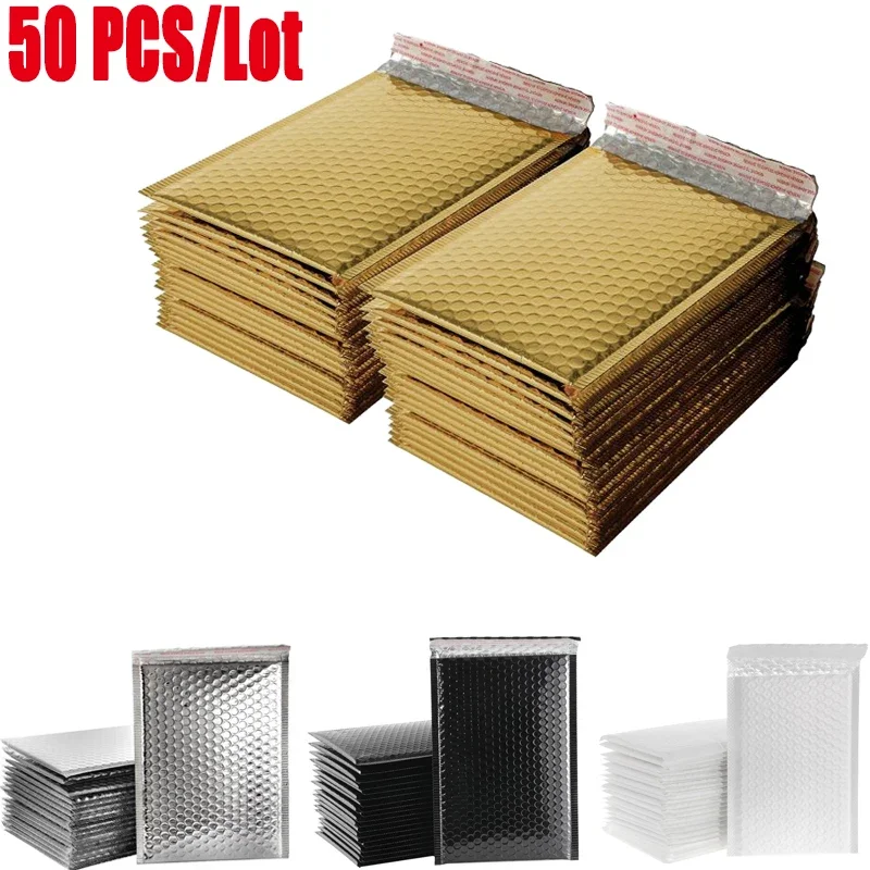 50pcs /Lot Foam Envelope Self Seal Mailers Padded Shipping Envelopes with Bubble Mailing Bag Shipping Black Packages Gold Silver